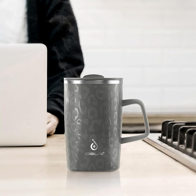 Ideus 16 oz Insulated Stainless Steel Coffee Mug with Lid, Leopard Gray | Perfect for home, office, or daily use| Easy to clean wide mouth| Sweat-proof| On the go - Image 7