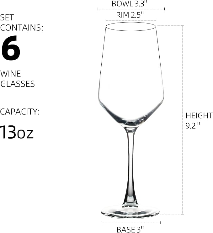 YANGNAY Wine Glasses Set of 6, 13 Oz Red or White Wine Glass with Stem, Perfect for Home, Restaurant, Dishwasher Safe - Image 2