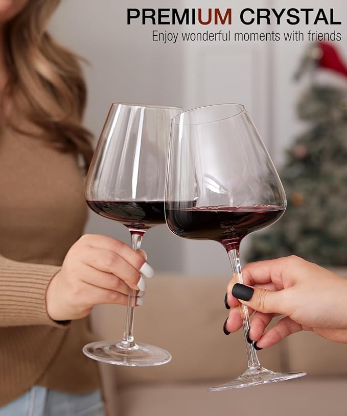 OJA Wine Glasses Set, Crystal Hand Blown Red Wine Glass Set of 2, 23 oz | Long Stem, Unique Large Design, Best for Wine tasting, Birthday, Christmas, Anniversary - Image 5