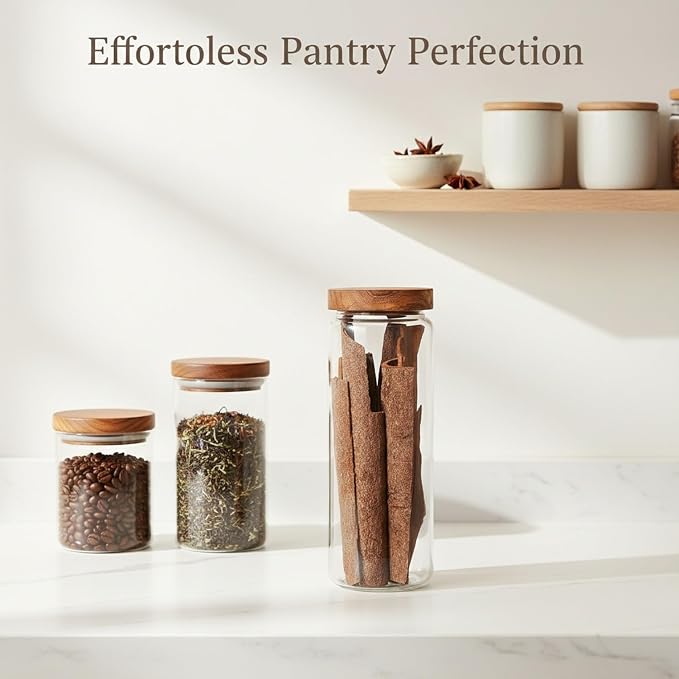 Clear Glass Storage Jar with Natural Acacia Wood Lid for Pantry Organization - Image 3