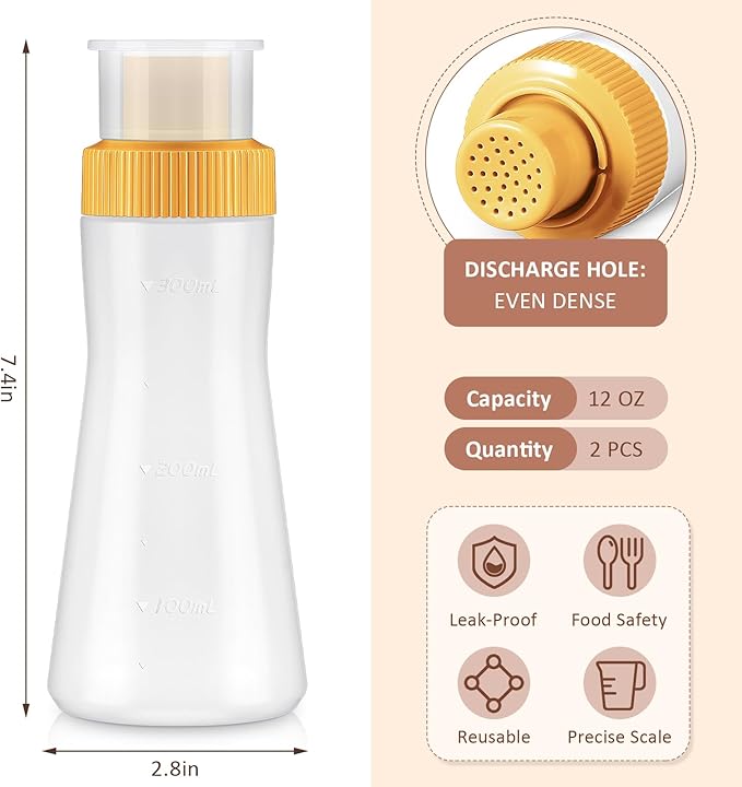 Havawish 2 Pcs Cake Syrup Dispense 12 Oz/350ml Graduated Plastic Squeeze Bottle for Soaking Honey Syrup Rain Spray Bottle with Sealing Lid Easy Storage Reusable Baking Tools (Yellow)