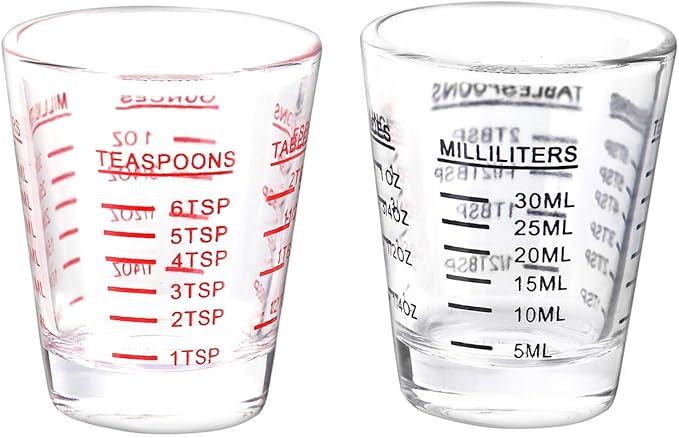 BCnmviku 2 PACK Red line Square Cup Espresso Shot Glasses Measuring Cup Liquid Heavy Glass for Baristas 2oz for Single Shot of Ristrettos