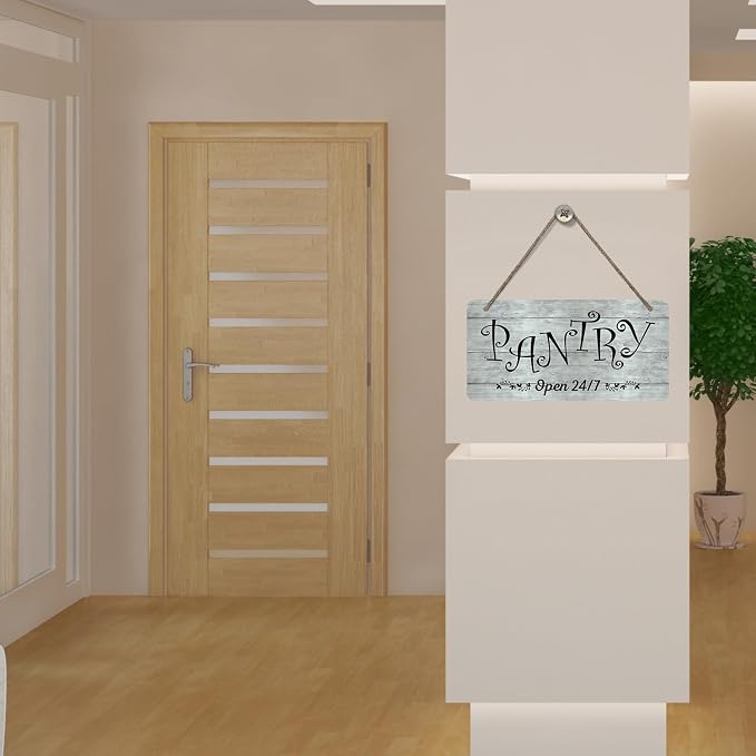 SmartSign 'Pantry Open 24/7' Wooden Hanging Sign with Rope - 6" x 12" Wall Décor with Handwritten Font For Kitchen/Office/Café/Farmhouse, Pre-Drilled Holes, Black/Rustic Background, USA-Made - Image 3