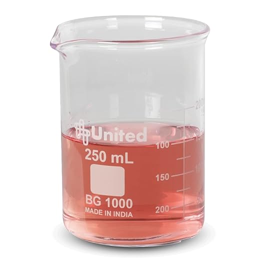 United Scientific™ Borosilicate Glass Beaker, 250ml, Autoclavable, 1 Each | Lab Glassware for Chemistry Research, Low Form Griffin Design, Double Scale Graduated, Autoclavable, Molded Pour Spout by UnitedScientific