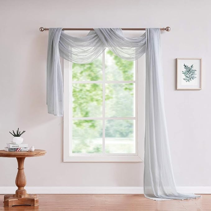 Warm Home Designs 55 x 216 Silver Sheer Window Scarf. AM Silver 216" | Extra Long Window Scarves Valances are Great As Wedding Arch Draping Fabric, Bed Canopy Or for Decorative Project. - Image 2