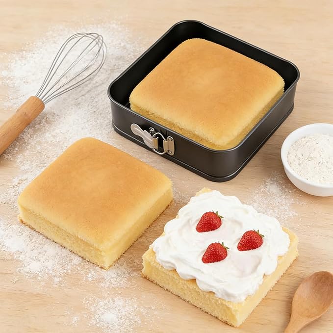Set of 3 Springform Cake Tins Heavy Duty, Double Layer Non-Stick Coating, Removable Base, Heavy Duty Carbon Steel, Perfect for Frozen Desserts - Oven Safe Bakeware(SIZE:square) - Image 7