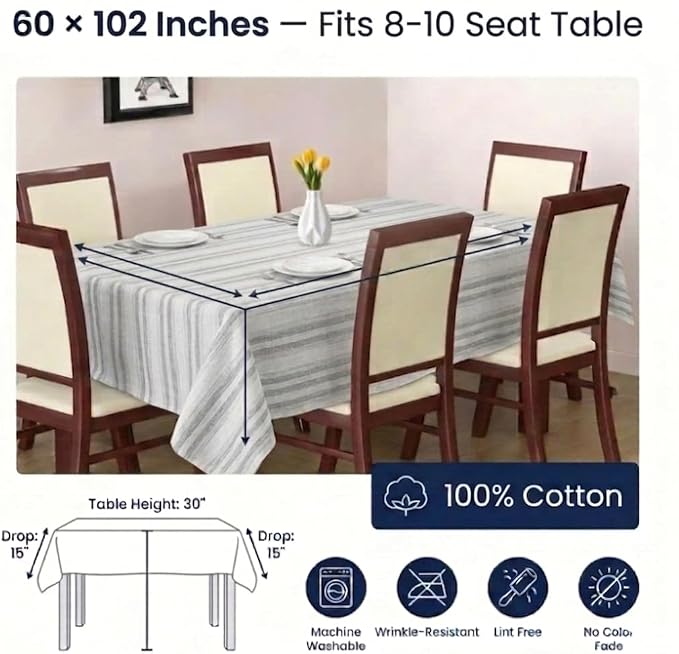 Urban Villa Tablecloth Cotton Tabletop 60x102 (8-10 Seats) CurtisStripes - Image 2
