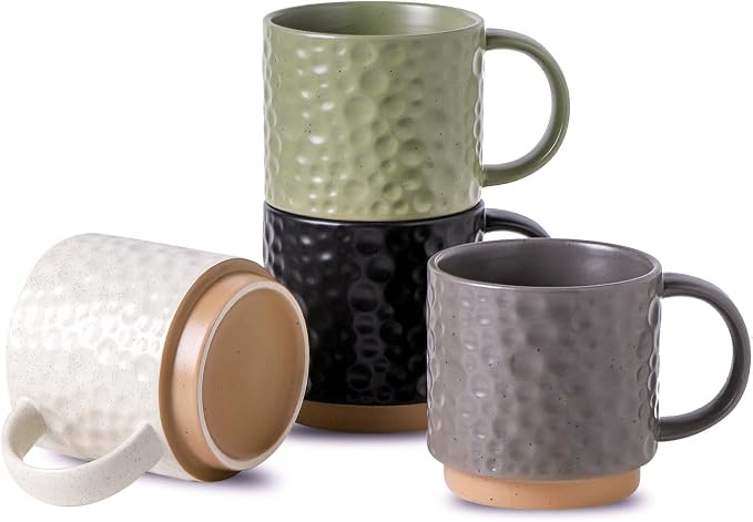 Nihow 16OZ Stackable Coffee Mug Set, Large Ceramic Coffee Mug Set of 4,Coffee Cup Set for Cappuccino/Latte/Cocoa,Dishwasher & Microwave Safe,Mixing Color by Nihow