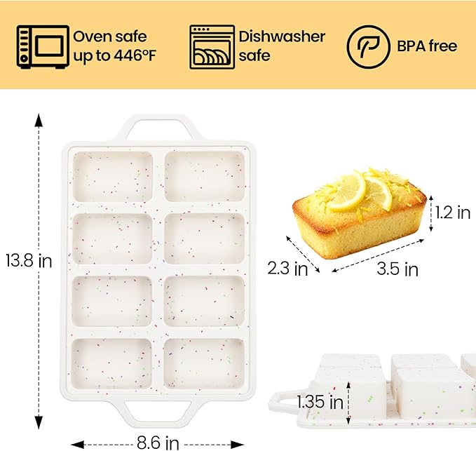 FUNBAKY Mini Loaf Pans with Metal Frame - Silicone Mini Bread Loaf Pans 8-Cavity BPA Free Nonstick for Baking Banana Bread, Cakes, Brownies, Meatloaf 2 Pack