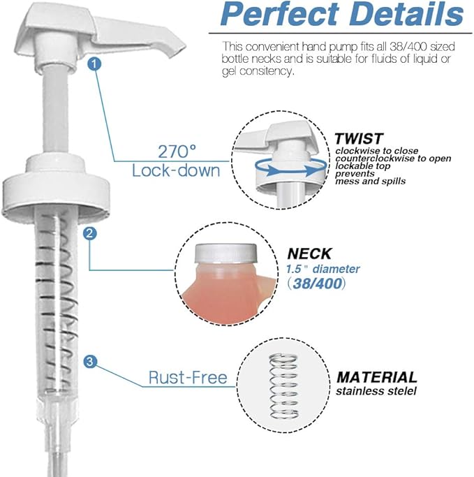 8 Pack Gallon Jug Pump Dispenser 38-400 White Pump for Gallon Jug Dispensing - 7cc Lotion Gallon Shampoo Pump Top Replacement, Fits 1 Gallon Bottle 64oz 128oz Hand Sanitizer Containers, Plus Labels