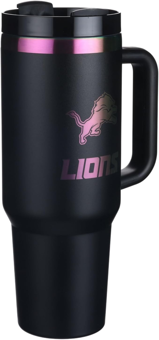 The Memory Company NFL 40oz Iridescent Tumbler - Double-Wall Vacuum Insulated Stainless Steel Water Bottle - Team Spirit Travel Cup with Handle, Lid and Straw, Hot and Cold Drink Container