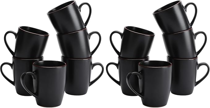 famiware Venus Coffee Mugs for 6, 14 oz Mug Set, Dringking Cup with Handle for Coffee, Tea, Cocoa, Milk, Matte Black (Pack of 2) by Famiware