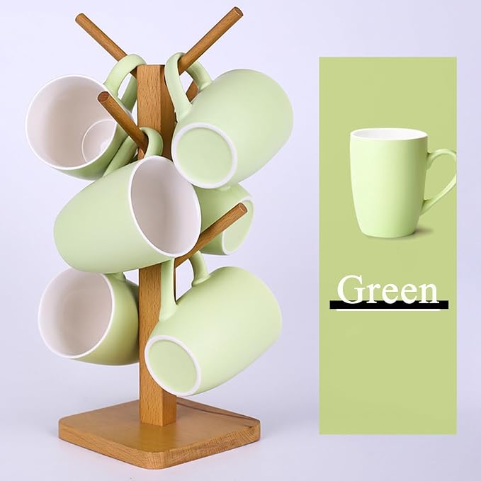 Coffee Mugs Set of 6, 12oz Ceramic Coffee Mugs with Handle, Matte Porcelain Green Coffee Mug for Latte, Tea, Cocoa, Cappuccino, Cups for Women Men for Home Restaurant Mug (Green) - Image 4