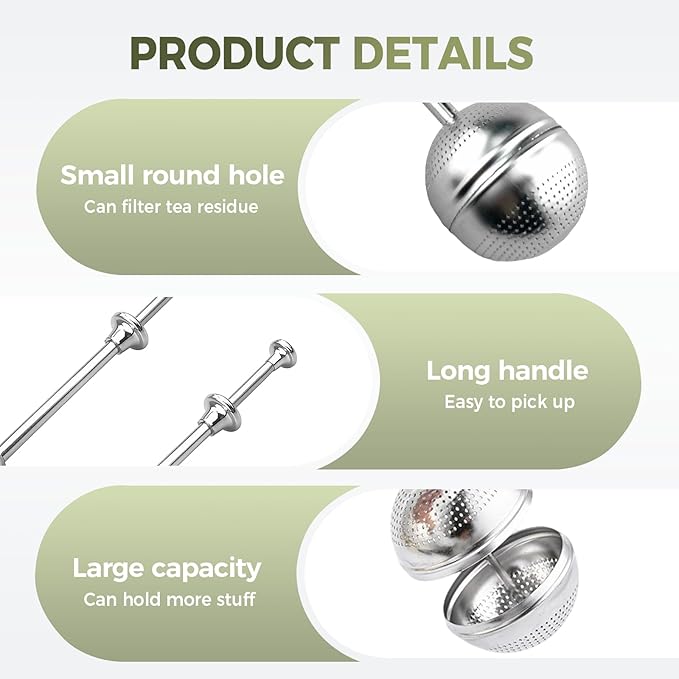 Stainless Steel Tea Infuser Strainers, 2025 New Loose Leaf Tea Filter, Ultra-Fine Mesh Filter Cup, Large Capacity Reusable Cup Filter, For Brewing Loose Leaf Tea And Coffee (Handle 2PCS)