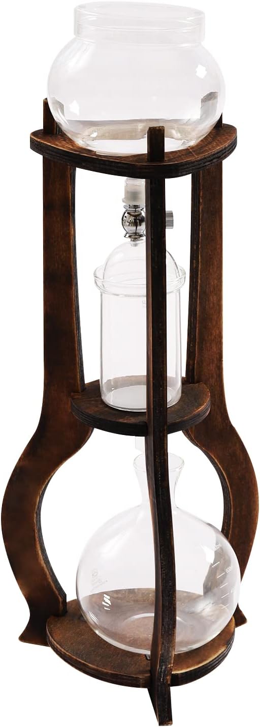Ice Cold Drip Tower, 6-8 Cups 600ml Portable Cold Brew Coffee Machine -20~300℃ Temperature Range With Slow Drip TechnologyIBamboo Straight Frame for Home Office Drip Coffee Maker