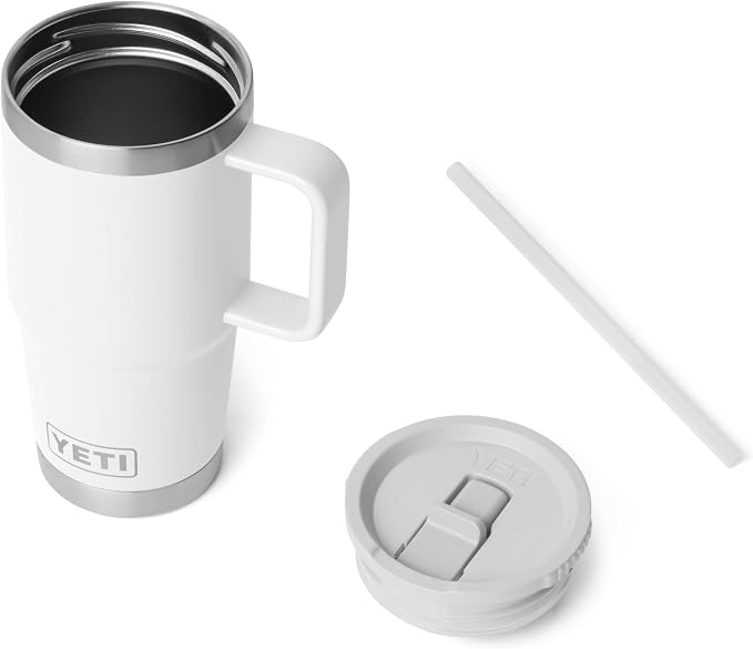 YETI Rambler 20 oz Travel Mug with Flip Straw Lid – Stainless Steel, Vacuum Insulated, Leakproof, Cup Holder Friendly, White - Image 3