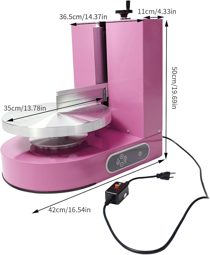 Cake Cream Spreading Machine, Electric Cake Decorating Machine for 4-12 Inch Cakes, Automatic Cake Cream Spreading Machine with Graduated Scrapers Turntable for Dessert Shops, 60-320RPM, 200W (Pink)