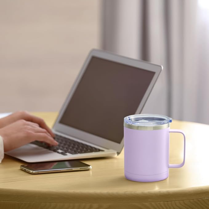 MEWAY 12oz Coffee Mug With Handle and Sliding Lid,Stainless Steel Travel Tumbler Cup with Handle,Double Wall Vacuum Insulated Camping Cup for Hot & Cold Drinks Tea (Lilac,Set of 1) - Image 6