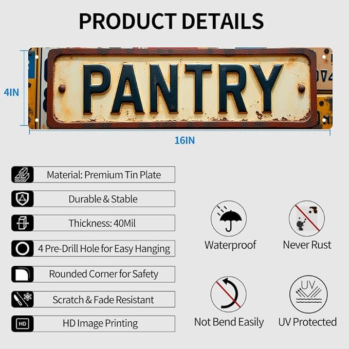 Wall Art 16 * 4 Inch Tin Signs “PANTRY” Kitchen Storage Decor Vintage Kitchen Wall Art - Image 3