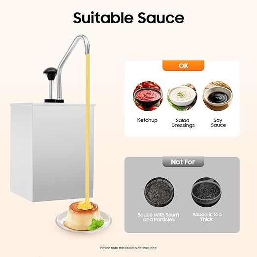 Stainless Sauce Dispenser Pump 4L/4.2Qt Single Head Sauce Dispenser Pump Sauces, Ketchup, Syrup, Salad Buffet Equipment Condiment Pump Station for BBQ Restaurants Sauce