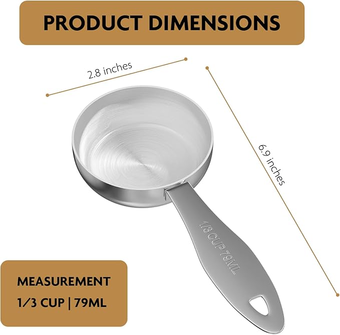1PCS 1/3Cup(79ml) Stainless Steel Measuring Cup, Heavy-duty Single Metal Scoop for Wet and Dry Ingredients, Great Kitchen Gadgets for Cooking