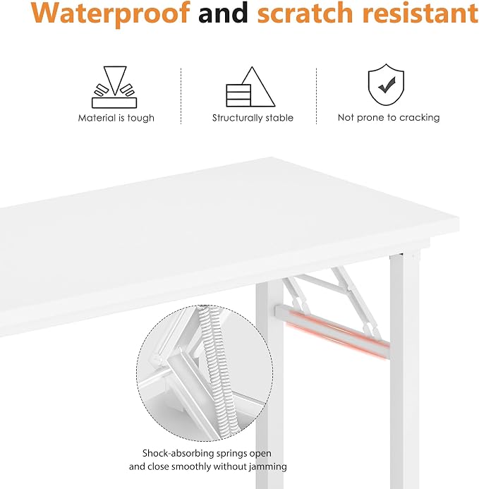DlandHome 59.8 Inch Large Folding Computer Desk, Fully Assembled, White | Foldable Writing Table, Portable Activity Conference Table for Home Office, Wood Top Metal Frame, Collapsible Easy Storage - Image 7