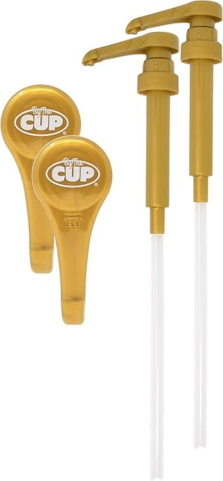 By The Cup Gold Coffee Syrup Pump for 750 ml Bottles (Pack of 2) Fits Upouria, Torani, DaVinci, and Monin (1L Plastic Only)