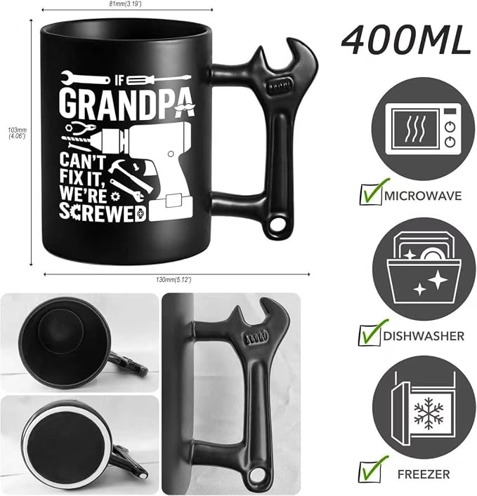 LOZACHE Funny Coffee Mug with Wrench Handle for Grandpa, Novelty Fathers Day Christmas Birthday Gifts for Grandpa Uncle Husband Brother Mechanic Tea Mug Present - Image 6