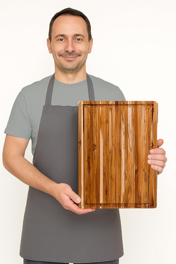 Teakhaus Carving Board with Juice Groove - Medium (M) Teak Wood Cutting Board 18”L x 14”W x 1” Thick - Lightweight, Sustainably Harvested & FSC Certified - Knife Friendly with Beeswax Oil Finish - Image 3