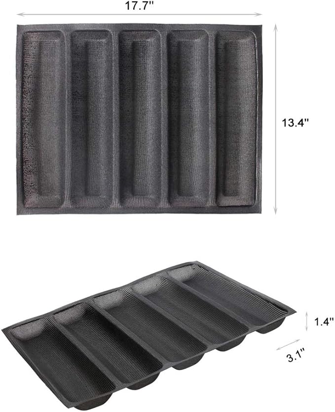 Silicone Perforated Baking Forms Sandwich Mold French Baguette Bread Pan Food Mat 5 Loaf Non-Stick Baking Liners