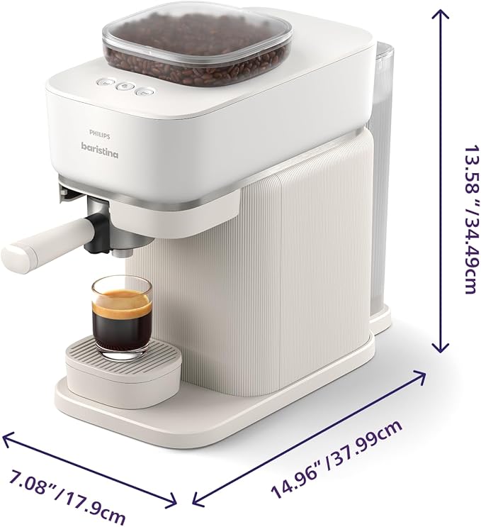 PHILIPS Baristina Espresso Machine, Grind, Tamp & Brew Coffee Beans in One Swipe, Compact, 16 Bar Pump Pressure, Automatic Grinder, Natural White with White Portafilter (BAR300/00) - Image 2