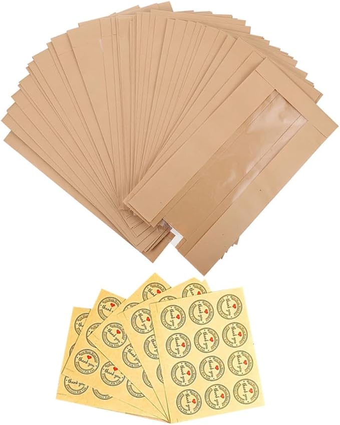 1set Paper Bread Bags Window and Thank You Stickers for Bakery Packaging Oilproof and Design for Homemade Breads and Baked Goods by HAPINARY