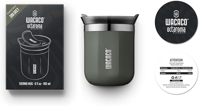WACACO Octaroma Classico Vacuum Insulated Coffee Mug, Double-wall Stainless Steel Travel Tumbler With Drinking Lid, 6 fl oz (180ml), Dim Grey - Image 6