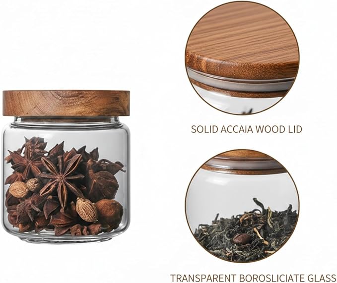 Clear Glass Storage Jars with Acacia Wood Lids for Pantry Organization - Dry Food Containers for Kitchen Countertops - Image 6