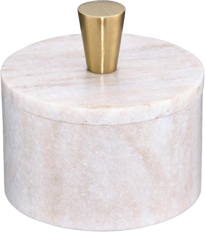 Queenza Marble Salt Cellar with Lid and Brass Knob (Brown) - Image 6