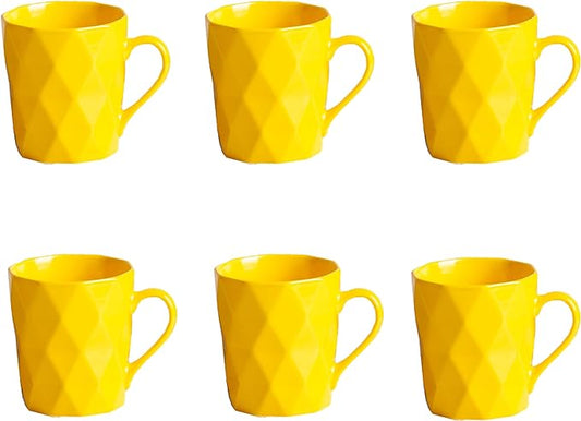 11 Ounce Porcelain Mugs, Set of 6, Tea and Cocoa Mug Set, Matte (Yellow) by MIWARE
