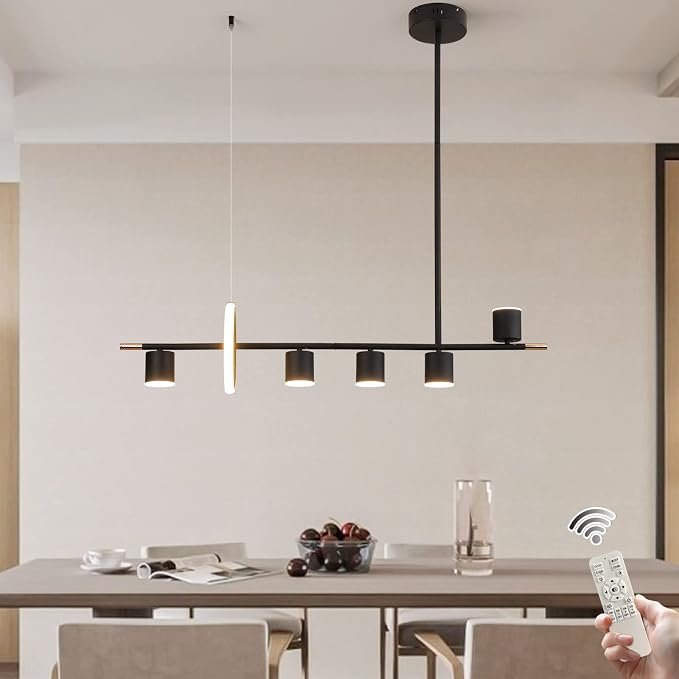 Siittoo 40" Modern LED Pendant Light, Dimmable Black Kitchen Island Light | 40W Remote-Controlled LED, Adjustable 3000K-6000K Lighting with Spotlights for Kitchen Island, Dining Room & Bar by Siittoo