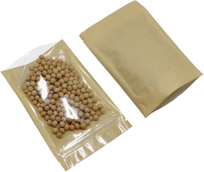 PABCK Clear Front Stand Up Kraft Paper Bags Resealable 3.9x5.9inch 200 Pcs | Stand Up Brown Paper Window Bag Zipper Lock Food Storage Bag for Coffee Snack Nuts Spice Seeds Crafts Packaging Heat Sealable - Image 2