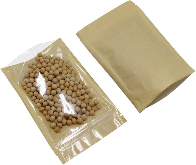 PABCK Clear Front Stand Up Kraft Paper Bags Resealable 6.3x9.5inch 50 Pcs | Stand Up Brown Paper Window Bag Zipper Lock Food Storage Bag for Coffee Snack Nuts Spice Seeds Crafts Packaging Heat Sealable - Image 3