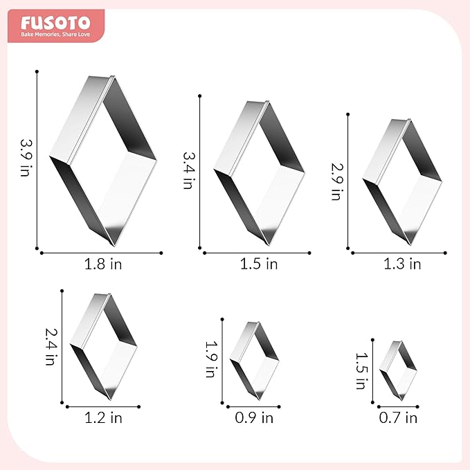 6PCS Rhombus Cookie Cutters Set, Stainless Steel Kitchen Baking Supplies, for Biscuit, Homemade Cookies, Cake Decorating, Geometric Cookie Cutter, (1.5", 2", 2.5", 3", 3.5", 4"), Rhombus