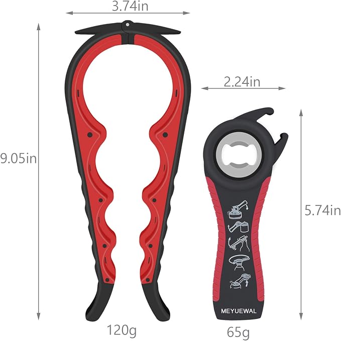 Jar Opener Bottle Opener for Weak Hands, 5 in 1 Multi Function Can Opener Bottle Opener Kit with Silicone Handle Easy to Use for Children, Elderly and Arthritis Sufferers (New red) - Image 6