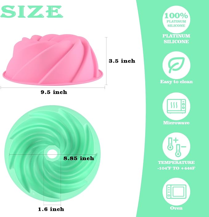 HUAKENER Large Fluted Cake Pan (2 Pack) - Nonstick Fluted Tube Pan ﻿ | 9.5 Inch Silicone Cake Molds, Large Round Silicone Mold for Cake, Brownie, Cornbread, Jello Cake - Image 4