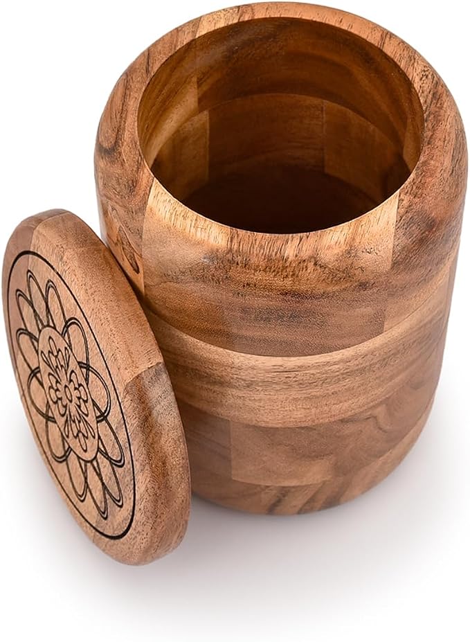 Kimona Food Jars & Canisters Acacia Wood round wooden storage jar with Lid for Keeping Cookies Pantry, Tea, Sugar, Coffee. (4.5" x 4.5" x 6") - Image 4