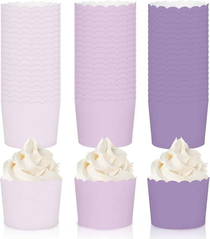 Whaline 120Pcs Purple Paper Baking Cups Scalloped Edge Cupcake Wrappers Gradient Purple Cupcake Muffin Cases for Wedding Birthday Baby Shower, 3 Colors by Whaline