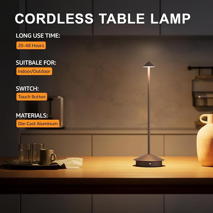 Cordless LED Table Lamps,Portable Battery Desk Lamp,2 Pack,Rust Red | 6000mAh Rechargeable,3000K/4500K/6000K Touch Stepless Dimming,Aluminum IP54 Waterproof Wireless Lighting for Outdoor/Indoor - Image 8