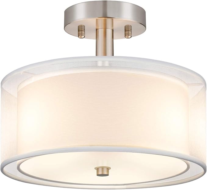 FOLKSMATE 3-Light Semi Flush Mount Ceiling Light Fixture, 14 Inch Drum Light with Double Fabric Shade, Modern Close to Ceiling Lamps for Dining Room Kitchen by FOLKSMATE