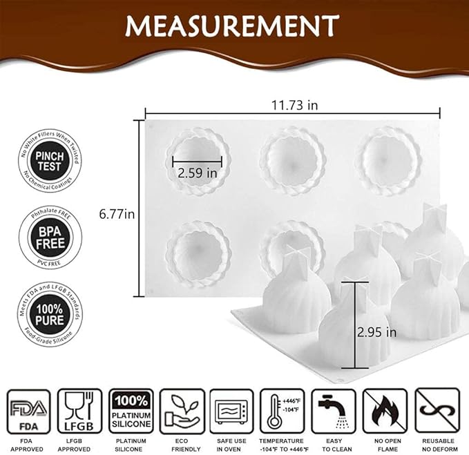 3D Russian Tale Silicone Molds Baking Mousse Cake, French Dessert Mold for Pastry Chocolate Easy Release(6-Cavity)