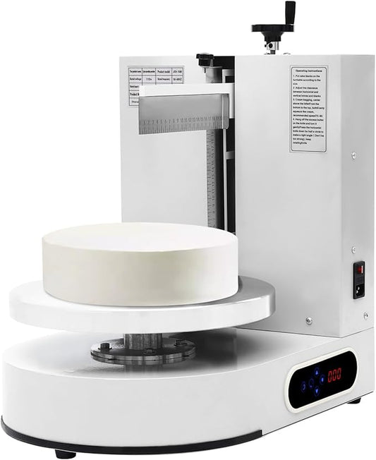 Cake Icing Machine 200W Auto Cream Spreading Machine w/LED Display, Horizontal & Vertical Spatula Adjust, Professional Cake Decorating Machine Frosting Turntable for 4-12 Inch Cakes (White)