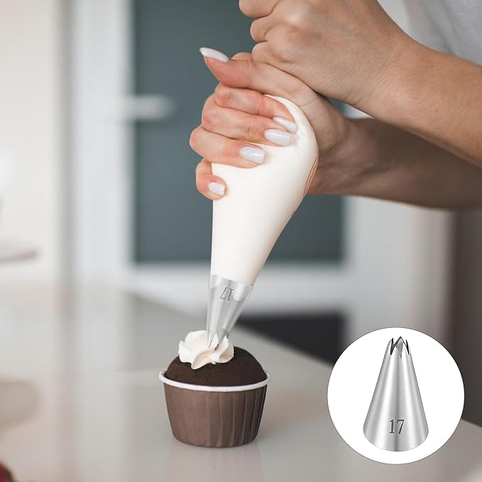 Open Star Piping Tips Set, 9 Piece Stainless Steel Star Piping Tips Set French Stars Tube Frosting Nozzle Kit Stars Pastry Tip for Cakes Cupcakes Cookies Decorating, Small Size 14-22