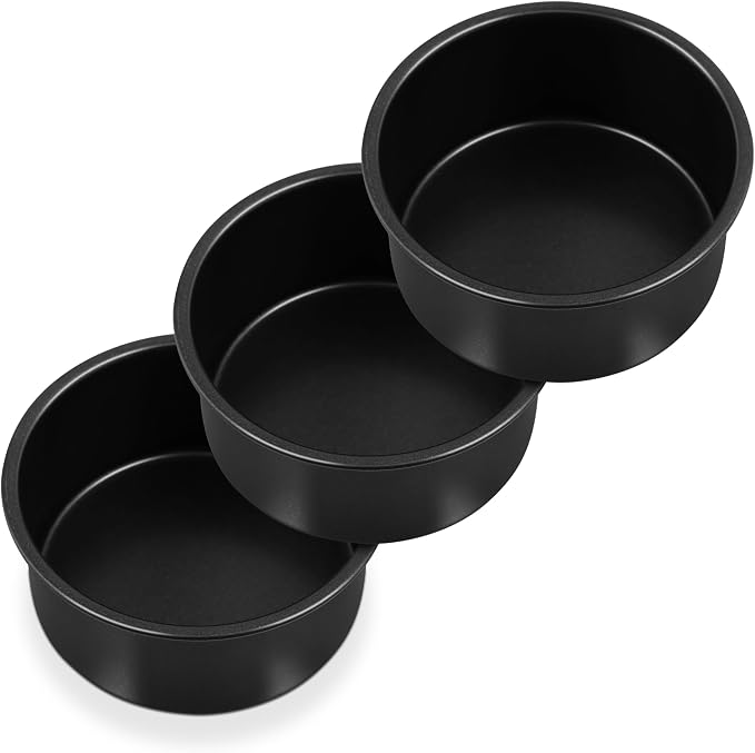 P&P CHEF 4 Inch Cake Pan Set of 3, Non-Stick Round Cake Pans | Round Cake Tins for Tier Smash Cakes, Baking Pans Set & Essential Bakeware, Stainless Steel Core & Leak-Proof by PPCHEF